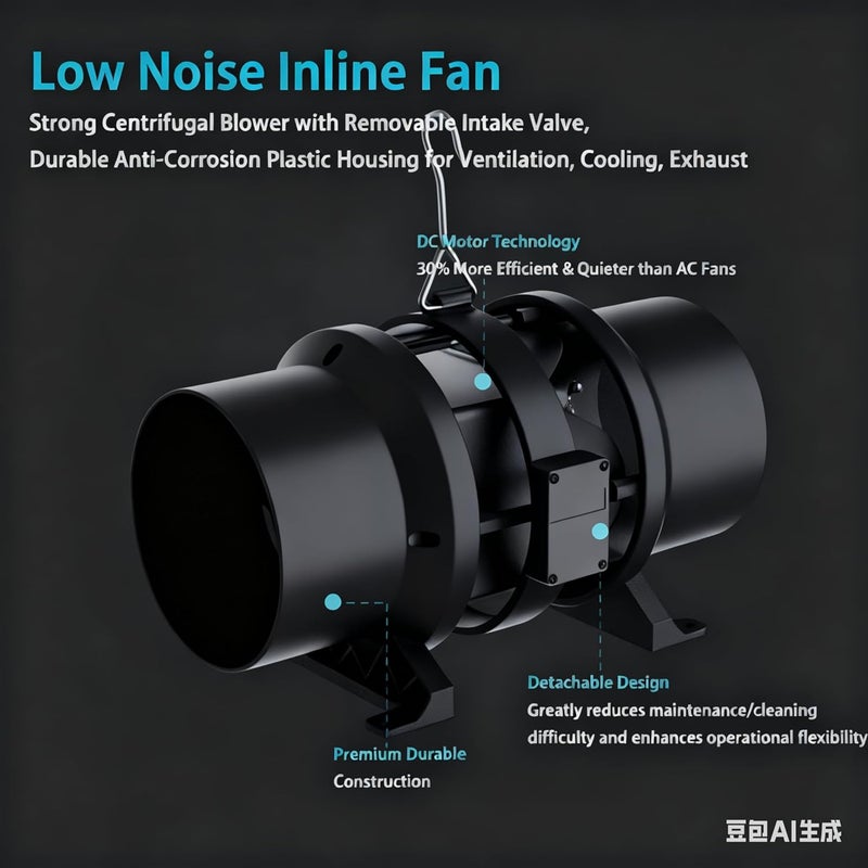 MELONFARM 6" 260 CFM Inline Duct Fan with E12 Speed Controller, Ventilation Exhaust Fan for Cooling Booster, Grow Tents, Hydroponics - Image 2